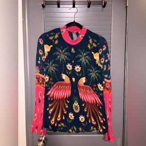 Farm Rio Long-Sleeve Smocked Blouse